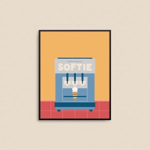 SOFTIE Art Print - Lustiger typografischer Softeis-Druck, schrullige karierte Lebensmittel-Küchenkunst, wunderliche Eismaschine