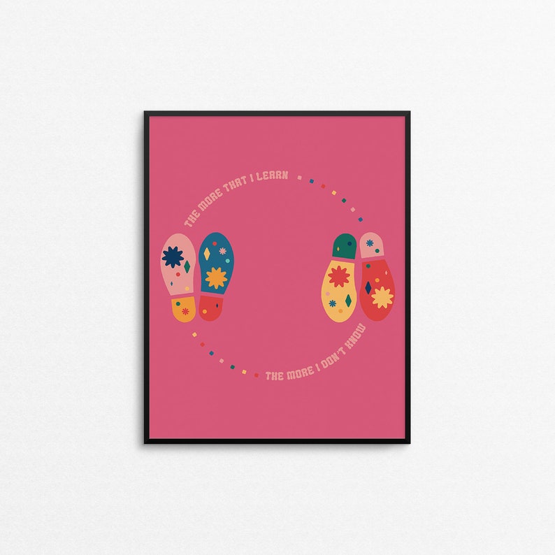 The More I Learn Art Print Dance diagram, shoe art print, pink typographic print, colorful inspiration print, quirky learning wall art image 1