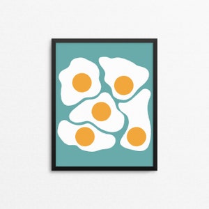 Egg Art For Kitchens Blue Illustrated print, colorful art, hipster print, food illustrations, illustrated food print, great gift idea image 1