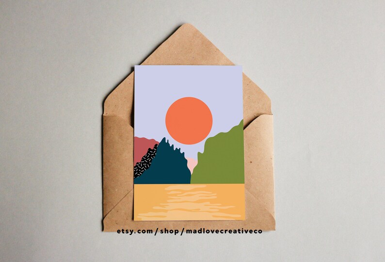 blank cards illustrated greeting cards quirky art print quirky greeting cards 5x7 card River Abstract Greeting Card landscape card