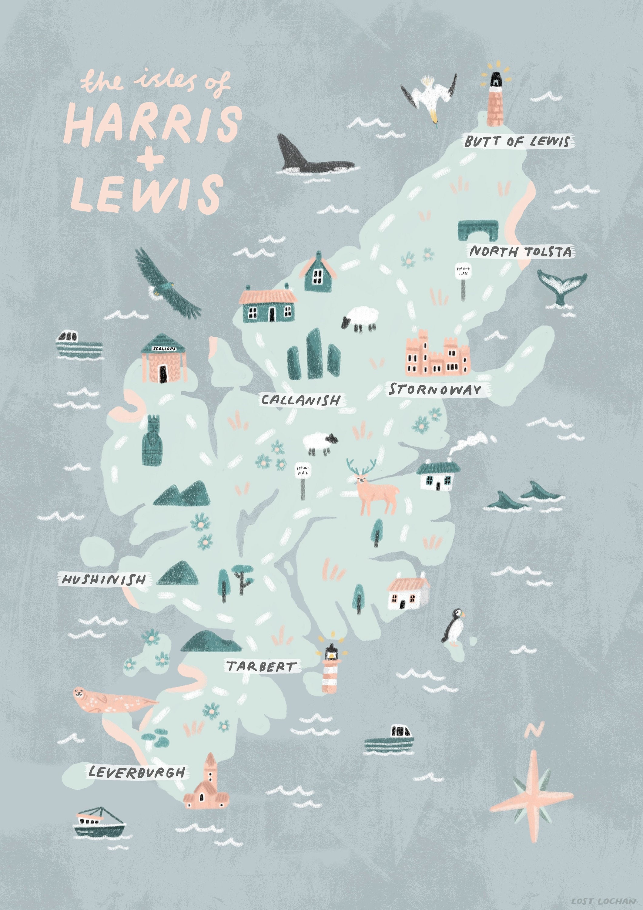 Isle of Harris and Lewis map Scottish map illustration Etsy