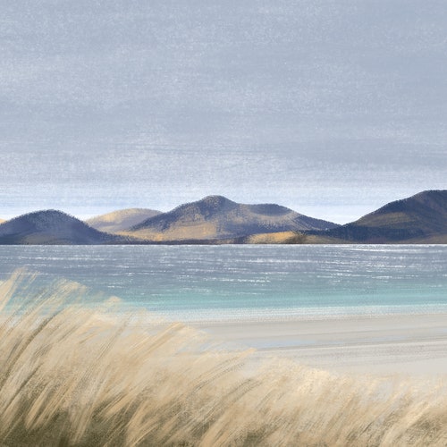 Impresión giclée de playa escocesa, arte de las Hébridas Exteriores (6x8)
