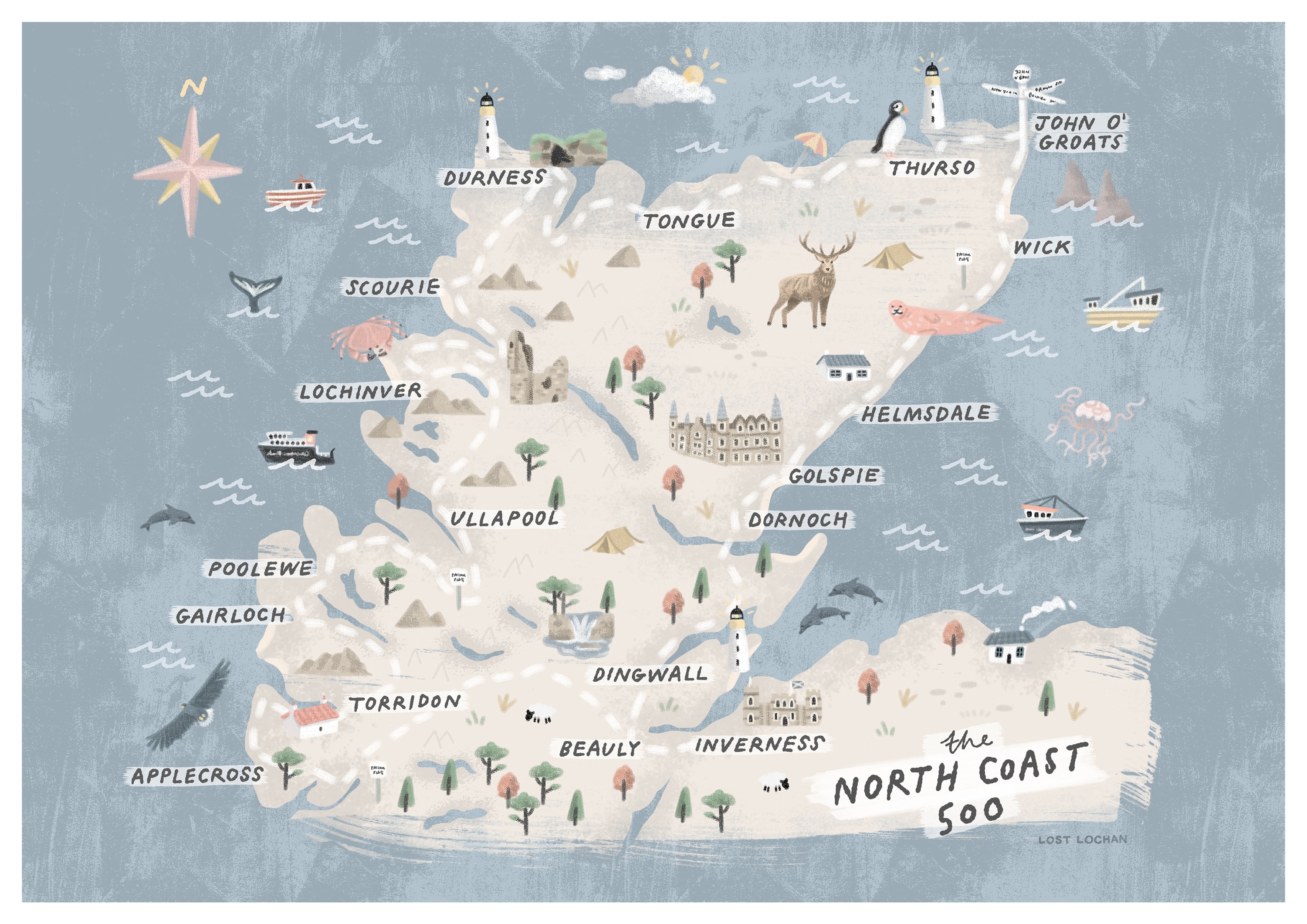 North Coast 500 Giclee Map Print NC500 Map Illustration Etsy