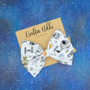 White Space Wars Cotton Galaxy Fabric Hair Bow Clip Set | Adult and Child Size Headbands