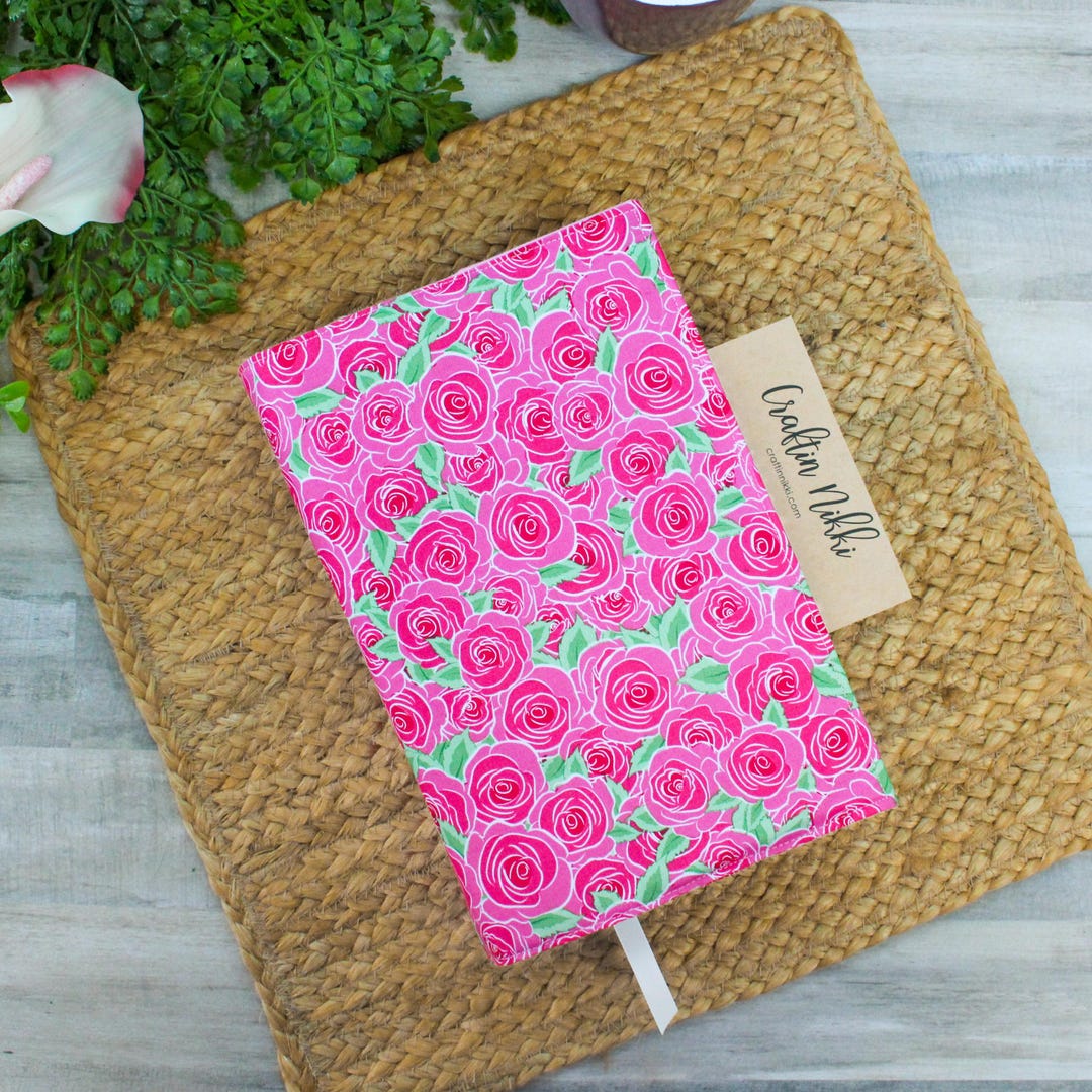 Pink Roses Covers Pink and Red Roses Adjustable Book Cover With Elastic Strap and ...