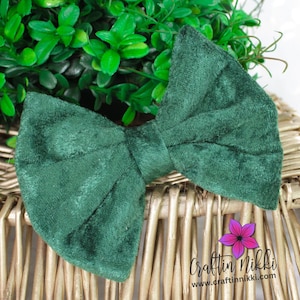 Dark Green Crushed Velvet Fabric Hair Bow Clip | Adult and Kids Size Headband