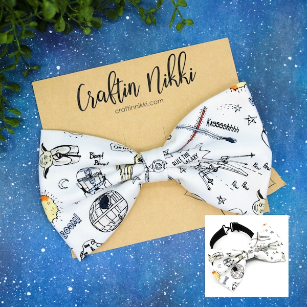 White Space Galaxy Wars Cotton Fabric Bowtie for baby, newborn, child, kids, and adults