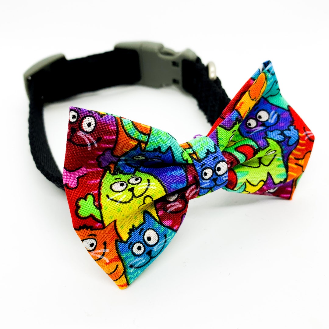 Rainbow Cats Cotton Fabric Dog and Cat Bowtie for Pet Collar Etsy