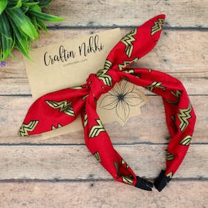 Red and Gold Warrior Woman Fabric Tie Knot Bow Headband for adults & children | one size fits all | Wonder Comics