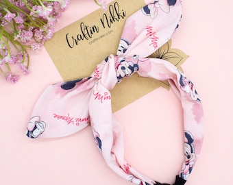 Pink and Black Mouse Cotton Fabric Tie Knot Bow Headband for Adults & Children | one size fits all | Minnie Christmas Gifts
