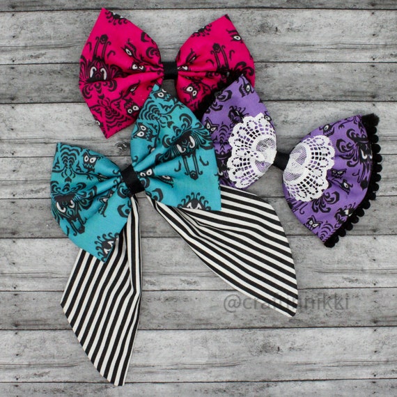 Haunted Mansion Madam Leota Large Purple Black Hair Bow with large Clip 2 main image 4
