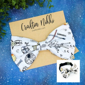 White Space Wars Galaxy Cotton Fabric Dog and Cat Bowtie for Pet Collar | Slide On