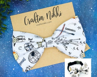 White Space Wars Galaxy Cotton Fabric Dog and Cat Bowtie for Pet Collar | Slide On