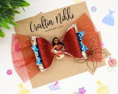 Moana Inspired Chunky and Fine Glitter and Tulle Hair Bow Clip Movie Inspired