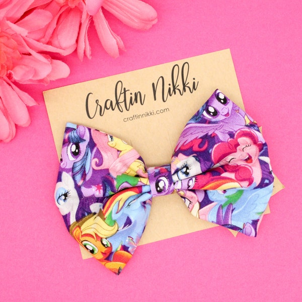 Cute Ponies Cotton Fabric Hair Bow Clip Set | Adult and Child Size Headbands | MLP Inspired