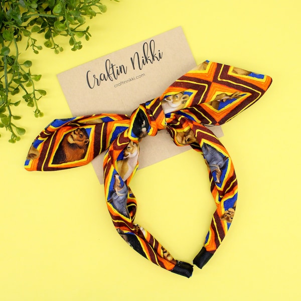 Lion Jungle King Cotton Fabric Tie Knot Bow Headband for adults & children | one size fits all | Kingdom Magic Christmas Gifts