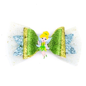 Cute Green Fairy Wing Chunky Glitter and Tulle Hair Bow Clip Straw Topper & Badge Reel Peter Pan wings image 6