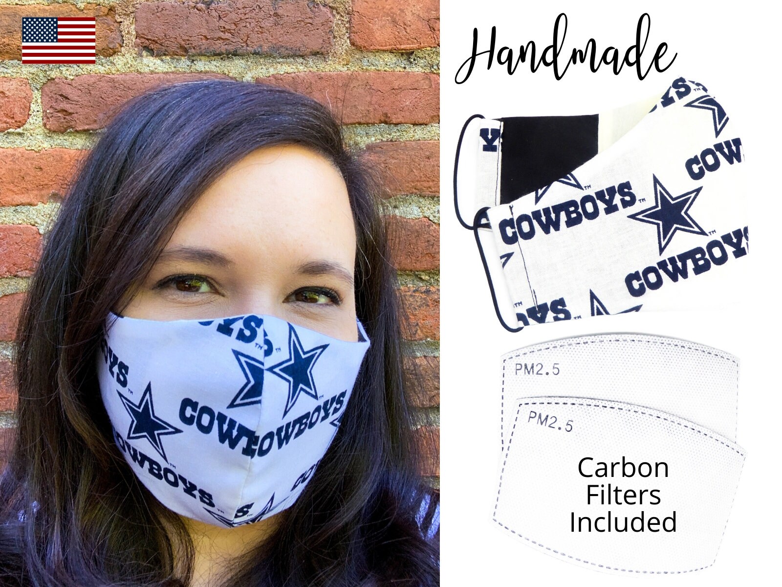 Dallas Cowboys Cotton Fabric Face Mask with elastic tie &hellip;