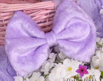 Light Lavender Purple Crushed Velvet Fabric Hair Bow Clip | Adult and Kids Size Headband for Valentine's Day Easter Holiday