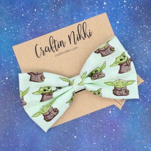 Green Bounty Hunter Alien Space Wars Galaxy Cotton Fabric Dog and Cat Bowtie for Pet Collar | Slide On