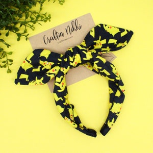 Cute Electric Yellow Pocket Monster Fabric Tie Knot Bow Headband for adults & children | one size fits all | Christmas Gifts
