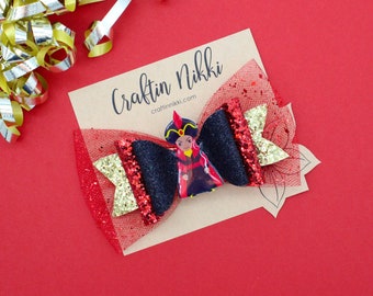 Evil Arabian Sorcerer Villian Chunky Glitter and Tulle Hair Bow Clip | Straw Topper, Badge Reel, & Pet Bowties