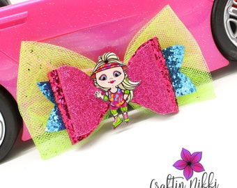 Rollerblading Fashion Doll Pink and Blue Chunky and Fine GlitterHair Bow Clip | Straw Topper & Badge Reel | Rollerblade Holiday Gift