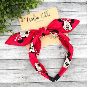 Red Mouse Cotton Fabric Tie Knot Bow Headband for Adults & Children | one size fits all | Minnie Christmas Gifts