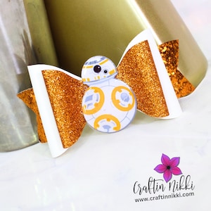 Orange Mech Droid Chunky Glitter Hair Bow Clip | Straw Topper & Badge Reel | Space Wars