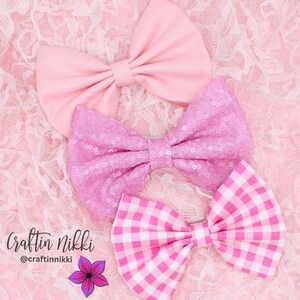 Light Pink Fabric, Sequin, and Gingham Plaid Cotton Hair Bow Set | White Adult and Child Size Fall and Holiday Clips