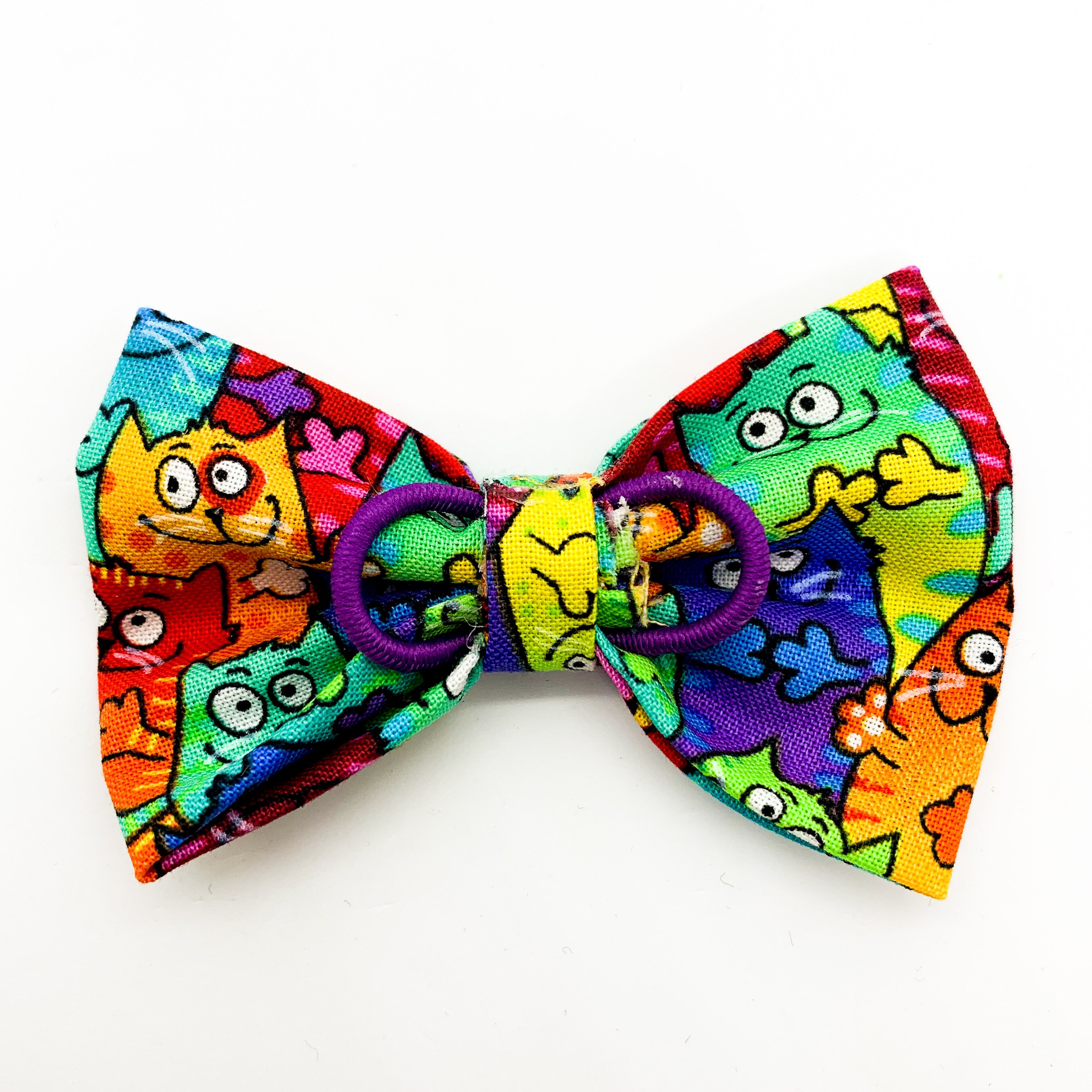 Download Colorful Cats Pattern Fabric Dog And Puppy Bowtie And Bows Collar