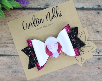 Pink Spider Face Black Glitter Hair Bow Clip | Straw Topper & Badge Reel | Stacey Gwen Ghost hero