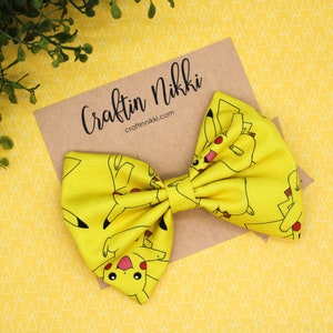 Yellow Electric Pocket Monster Cotton Fabric Hair Bow Clip Set | Adult and Child Size Headbands