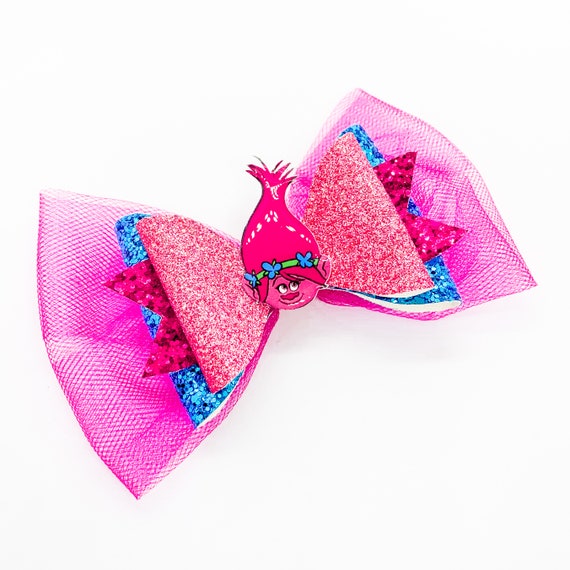 *One* Trolls Branch and Poppy Pink Glitter Hair Bow