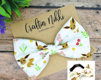White Eevee Fabric Dog and Cat Bowtie for Pet Collar | Slide On | Pocket Monster Inspired