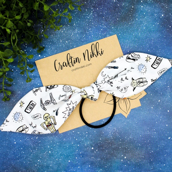 White Space Galaxy Fabric Knot Hair Tie Bow on Elastic | Fantasy Wars
