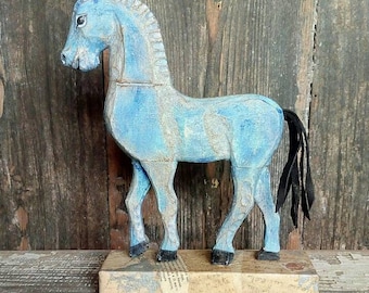 Wooden horse - Horse sculpture - Blue horse