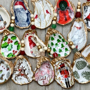 Christmas Decoupage Oyster Ornament