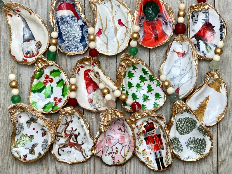 Christmas Decoupage Oyster Ornament image 1