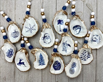 Blue & White Oyster Ornament