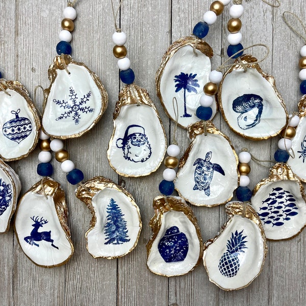 Blue & White Oyster Ornament