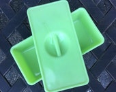 1940 Jadeite Refrigerator Box Green Depression Glass w Lid Large Stacking Jadite Milk Glass Storage Container 2.75x4.25x8.5 Inches Vintage