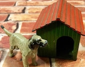 Cast Iron Dog House Toy Miniature Lead Metal English Setter Pointer Animal Figure quot Britain 39 s Ltd quot England Vintage 1940 39 s 2 Piece SET