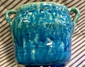 Pottery Vase Handles Outsider Art Studio Art Clay Ceramic Earthenware Turquoise Glazed Organic A-Symmetrical Handmade Vintage
