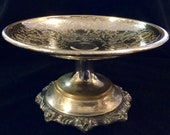 Silver Plate Compote Dish Bowl Footed Pedestal Candy Dish Trinket Plant Display Stand Wedding Vintage