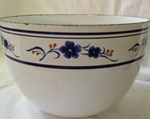 Enamel Bowl Blue Floral Enamelware Metal (Finel Arabia Kaj Kranck ) Finland Nordic Blue White Large Vintage 1960 39 s