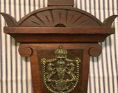 Carved Wood Pediment Plaque Panel Victorian Eastlake Architectural Salvage Fragment Piece Crown Shield English Wall Art Small Vintage 1800 s