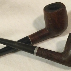 Tobacco Pipe/Carved Wood/Briar Wood?/Straight-Stem/Smoking Tobacciana/2 Piece Set/USED-Vintage