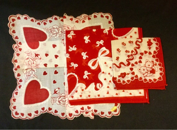 1950s Valentine Hanky-Handkerchief/Red Heart+Rose… - image 1