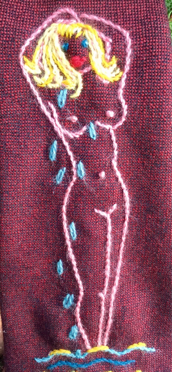 SALE—-50s Mens Embroidered Necktie-Tie/Red Wool/P… - image 4